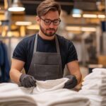 Pliage de serviettes par un homme